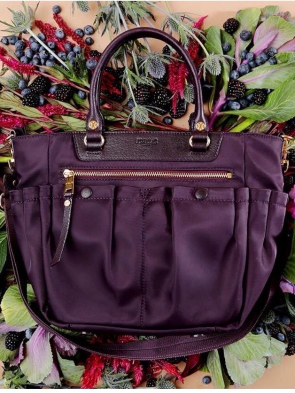 MZWallace Small Mayfair Tote in Blackberry Bedford nylon with gold-tone hardware